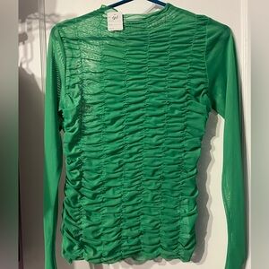 Topshop Green scrunched mesh top